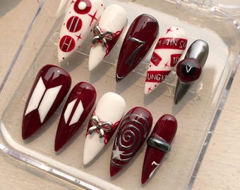 K-pop Comeback Concept Nails | Arirang Era Inspired, Red White Silver Graphic Fandom Look