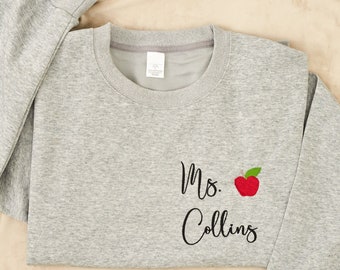Benutzerdefinierte Schulgeist-Shirt, personalisiertes Lehrer-Sweatshirt, Lehrername und Apfel-Sweatshirt, personalisiertes Lehrergeschenk, Lehrer-Sweatshirt