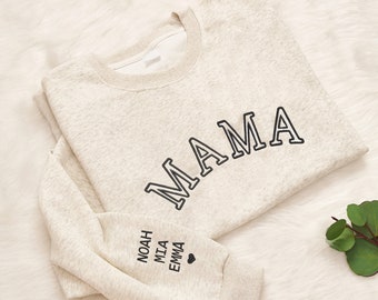 Aangepaste Mama geborduurd sweatshirt, gepersonaliseerd moedersweatshirt, verjaardagscadeau voor moeder, minimalistische coole moedertrui, Moederdagcadeau