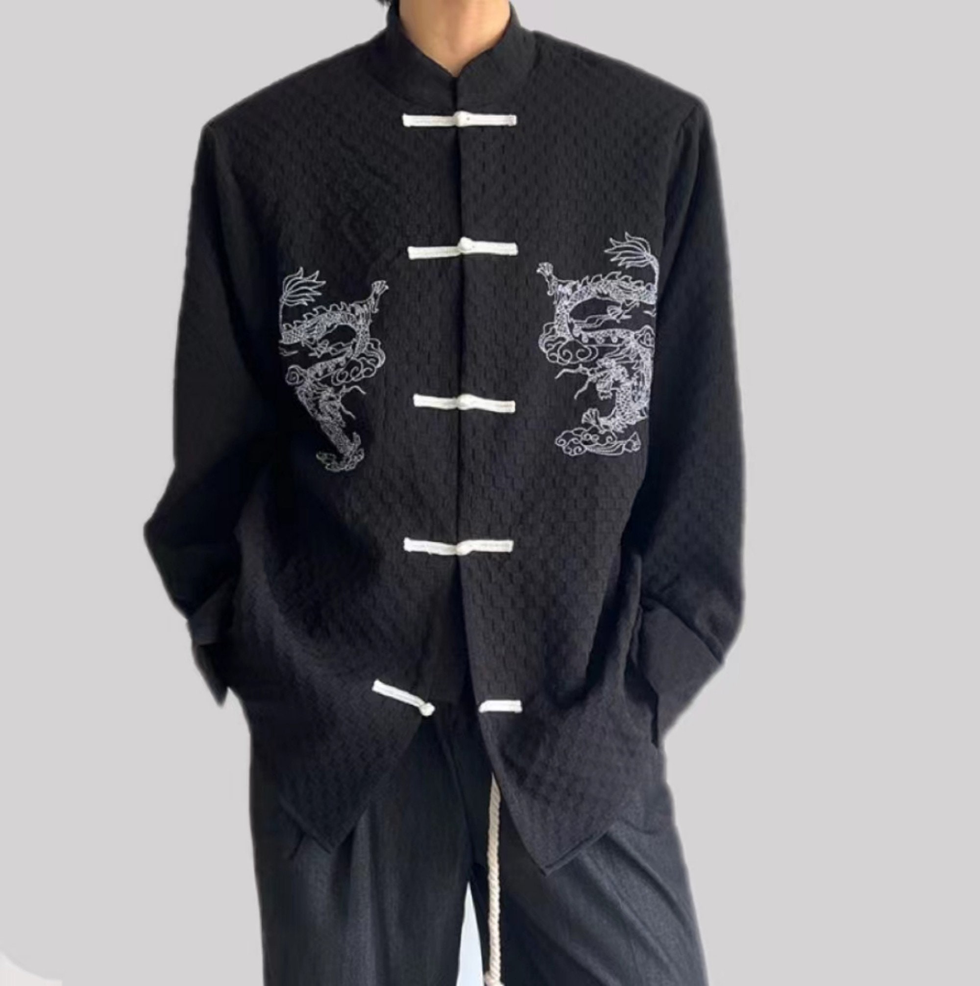 Black Dragon Embroidered Tang Suit Jacketstand-up Collar - Etsy