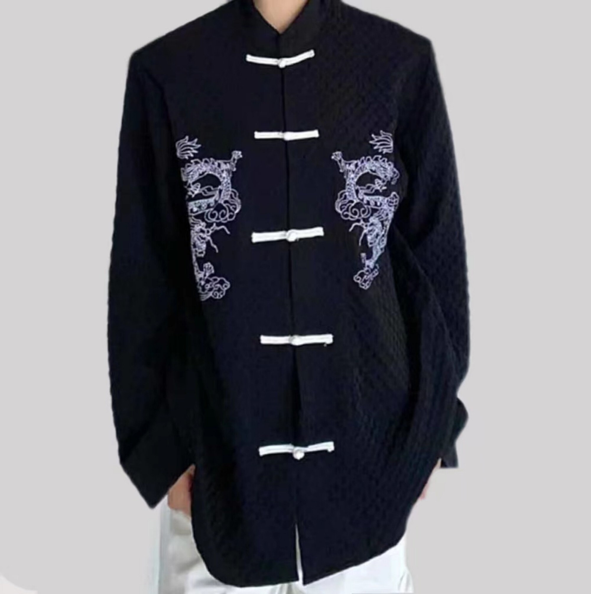 Black Dragon Embroidered Tang Suit Jacketstand-up Collar - Etsy
