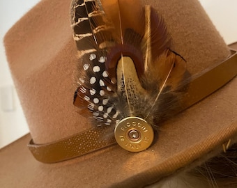 Pheasant Feather Hatpin ,Brooch, Lapel Pin. In Spent Cartridge