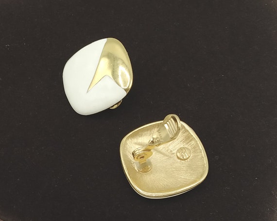 Vintage clip earrings, Monet 22 ct gold plate & e… - image 4