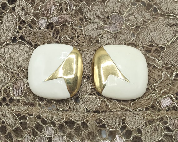 Vintage clip earrings, Monet 22 ct gold plate & e… - image 7