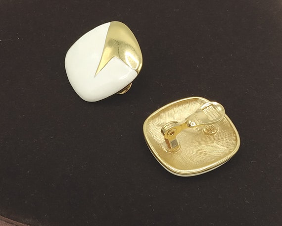 Vintage clip earrings, Monet 22 ct gold plate & e… - image 5