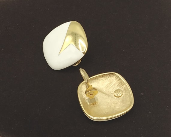 Vintage clip earrings, Monet 22 ct gold plate & e… - image 3