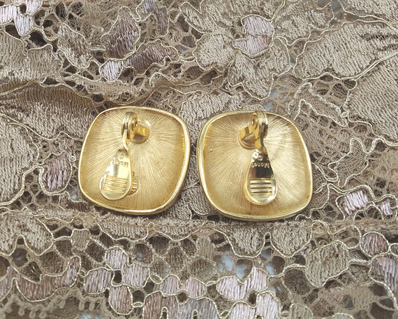 Vintage clip earrings, Monet 22 ct gold plate & e… - image 8