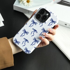 Blue Bow Tie Print iPhone Case for iPhone 16 Case iPhone 14 Pro Max 13 Pro Case iPhone 8 11 SE X XS XR Case Personalised Name Case