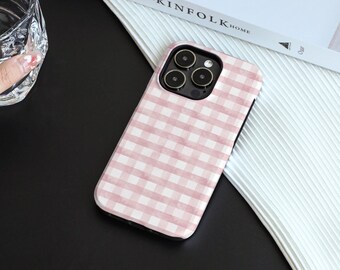 Pink Plaid Prints iPhone Case for iPhone 17 16 15 Case iPhone 14 Pro Max 13 Pro Case iPhone 8 11 SE X XS XR Case Personalised Name Case
