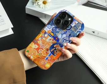 Blue & Orange Collision iPhone Case for iPhone 15 Case iPhone 14 Pro Max 13 Pro Case iPhone 8 11 SE X XS XR Case Personalised Name Case