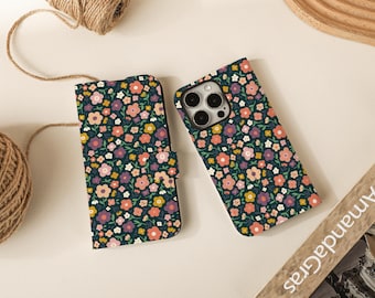 Colourful Florals Flip Wallet Cases for iPhone 17 16 15 14 13 12 11 8 7 SE X XR Pro Max, Wallet Phone Case, Phone Flip Case Wallet