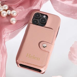 Personalised Texts iPhone 15 14 Pro Case, Lovely Pink Vegan Phone Case with Card Holder iPhone 12 13 14 Case, iPhone XS iPhone 7 8 Plus Case