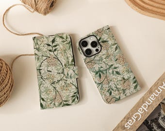 William Morris Tryckta Flip-plånboksfodral för iPhone 17 16 15 14 13 12 11 8 7 SE X XR Pro Max, Plånboksfodral, Telefonfodral Plånbok
