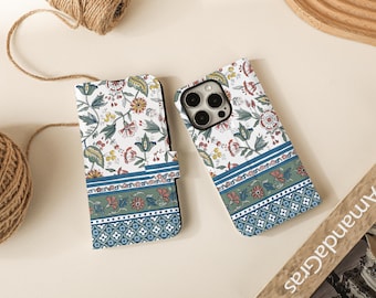 Vintage Flower Patterns Flip Wallet Cases for iPhone 17 16 15 14 13 12 11 8 7 SE X XR Pro Max, Wallet Phone Case, Phone Flip Case Wallet