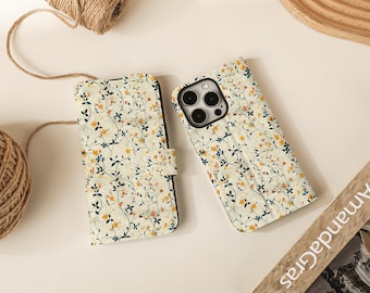William Morris Daisy Print Flip Plånboksfodral för iPhone 17 16 15 14 13 12 11 8 7 SE X XR Pro Max, Plånboksfodral, Telefonfodral Plånbok