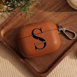 Custodia personalizzata in pelle marrone per AirPod, custodia in legno per AirPod 2 e 3, custodia per AirPod Pro 2, custodia personalizzata per AirPod Pro, regali per la festa del papà