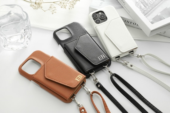 Personalized Leather iPhone Case with Strap/Card Slot, Leather Case for iPhone 15 14 Pro Case, Custom iphone Case iPhone 14 13 12 11 Case