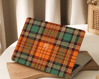 Retro Orange Plaid Prints MacBook Case for MacBook Pro 16" 14" MacBook Neo (A18) Retina 15" 13" 12" Laptop M5 2026 Air 15" 13" Cover Retro