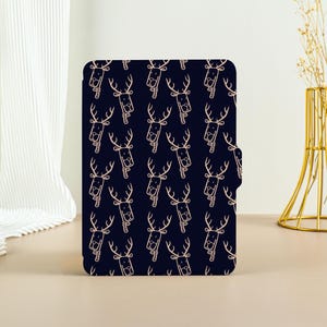 Navy Blue Elk Christmas Kindle Case, Kindle Paperwhite 11th Generation Paperwhite 2021 Case, All New Kindle Case Kindle Cover with Auto Wake