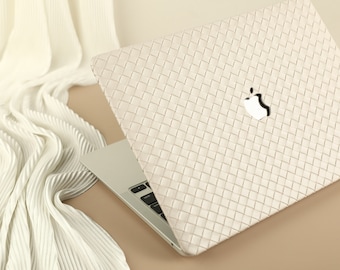 Cream Weave Laptop Case MacBook Air 15 2023, Vegan Leather MacBook Cover for 2025 Pro 13 15 16 M3 M4 M5 Pro 13 15 2026 Laptop Case Neo A18