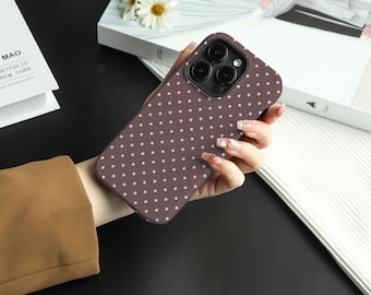 Paarse Polka Dot iPhone Case voor iPhone 17 16 15 Case iPhone 14 Pro Max 13 Pro Case iPhone 8 11 SE X XS XR Case Gepersonaliseerde Naam Case