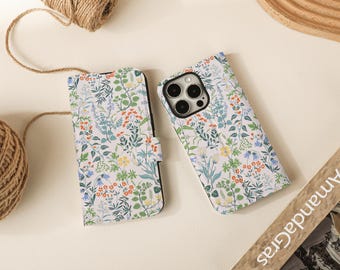 William Morris lövtryck fällbara plånboksfodral för iPhone 17 16 15 14 13 12 11 8 7 SE X XR Pro Max, plånboksfodral, fällbart telefonfodral