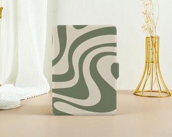 Green Abstract Lines Kindle Case, Kindle Paperwhite 11th Generation Paperwhite 2021 Case, All New Kindle Case Kindle Cover with Auto Wake