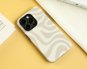 Beige abstracte lijnen print iPhone-hoesje voor iPhone17 16 hoesje iPhone 14 Pro Max 13 Pro-hoesje iPhone 8 11 SE X XS XR geval gepersonaliseerde naam geval