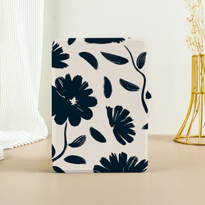 Kindle-hoesje met donkere bloemen Kindle Paperwhite 11e generatie, Paperwhite 2021-hoesje, geheel nieuwe Kindle-hoesje Kindle Cover met automatisch activeren/slapen