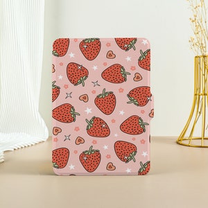 Jolie coque pour Kindle à fraises pour Kindle Paperwhite 11e génération Paperwhite 2021 Toute nouvelle coque pour Kindle avec fonction réveil automatique