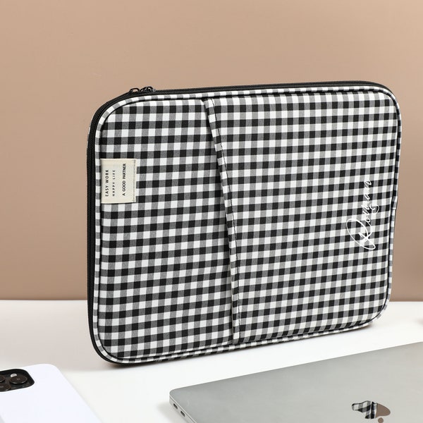 Black Chessboard 11" 13" Laptop Bag with Zipper, Monogram Laptop Bag, Initial Tablet Bag, Laptop 13" Sleeve, iPad Pro 12.9 Case,Notebook Bag