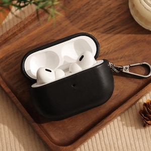 Custodia personalizzata in pelle nera per AirPod, custodia in legno per AirPod 2 e 3, custodia per AirPod Pro 2, custodia personalizzata per AirPod Pro, regali per la festa del papà