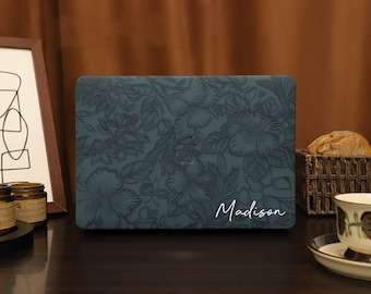 Retro Embossed Flower Leather MacBook Case,Vegan Leather MacBook Cover for Pro 14 16 M2 2026 Air 11/13 Pro 13 2025 2024 Laptop Case Neo A18