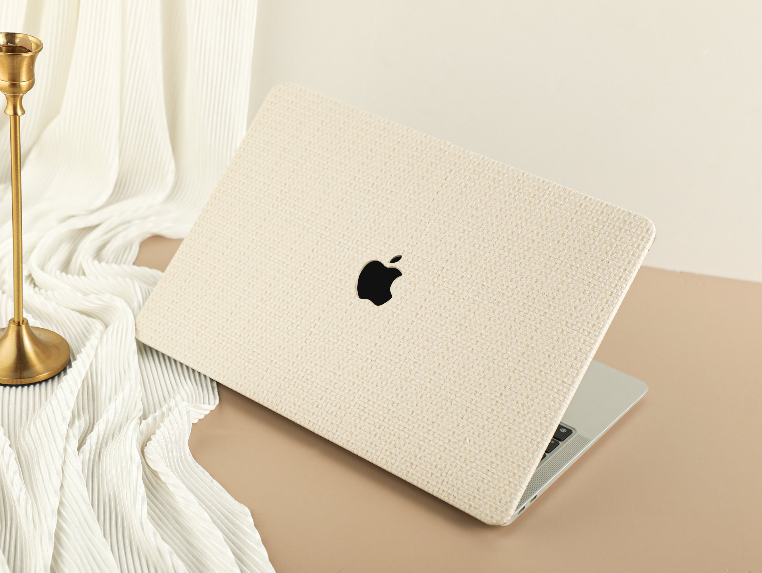 Beige Woven Leather MacBook Hard Case, Vegan Leather MacBook Cover