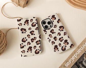 Leopard Print Flip Wallet Cases for iPhone 17 16 15 14 13 12 11 8 7 SE X XR Pro Max, Wallet Phone Case, Phone Flip Case Wallet