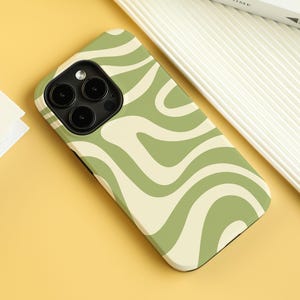 Green Beige Lines Print iPhone Case for iPhone 16 Case iPhone 14 Pro Max 13 Pro Case iPhone 8 11 SE X XS XR Case Personalised Name Case