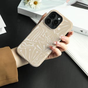 Abstract Beige Art iPhone Case for iPhone 15 Case iPhone 14 Pro Max 13 Pro Case iPhone 8 11 SE X XS XR Case Personalised Name Case