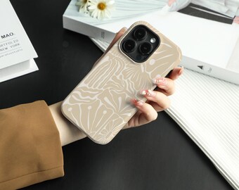 Abstracte beige kunst iPhone Case voor iPhone 17 16 15 Case iPhone 14 Pro Max 13 Pro Case iPhone 8 11 SE X XS XR Case Gepersonaliseerde Naam Case