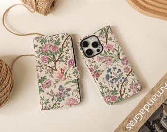 William Morris Flower Print Flip Wallet Cases for iPhone 17 16 15 14 13 12 11 8 7 SE X XR Pro Max, Wallet Phone Case, Phone Flip Case Wallet