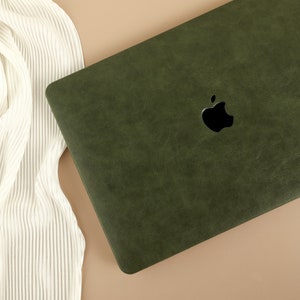 Vintage Green Laptop Case MacBook Air 15 2023, Vegan Leather MacBook Cover for Pro 14 16 M1 M2 Pro 13 2021 2022 Unique Laptop Case