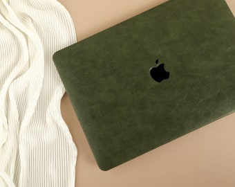 Vintage Green Laptop Case MacBook Air 15 2023, Vegan Leather MacBook Cover for Pro 14 16 M1 M2 Pro 13 2021 2022 Unique Laptop Case Neo A18