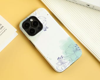Paarse lijn bloemenprints iPhone-hoesje voor iPhone 15 hoesje iPhone 14 Pro Max 13 Pro-hoesje iPhone 8 11 SE X XS XR hoesje Gepersonaliseerde naam Hoesje