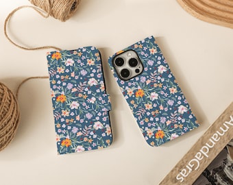 Floral Pattern Flip Wallet Cases for iPhone 17 16 15 14 13 12 11 8 7 SE X XR Pro Max, Wallet Phone Case, Phone Flip Case Wallet