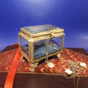 Antique French Ormolu & Beveled Glass Gilt Brass Jewellery Casket