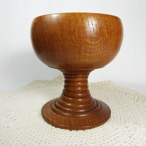 Vintage Oak Wood Hand Turned Treen Goblet, Pedestal Cup