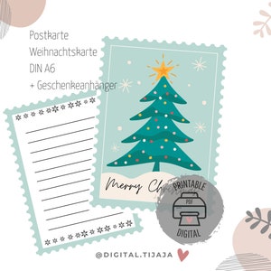 Tarjeta de Navidad imprimible para imprimir usted mismo / PDF Árbol de Navidad / Etiquetas de regalo de Navidad / Postales de regalos Deseos de Navidad