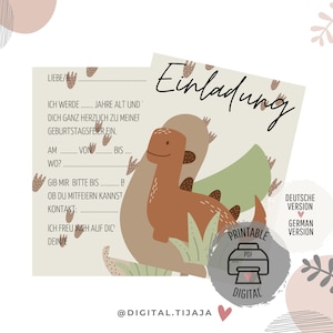 Einladungskarte für Kindergeburtstag mit Dino Design // Download Einladung zum Selbstausdrucken, personalisierbar