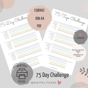 75 Day Challenge / 75 Days / Weight Loss / Tracker / Fitness /Printable A4 / PDF File Deutsch English / Mealplan / Weekly Plan / Hard Challenge