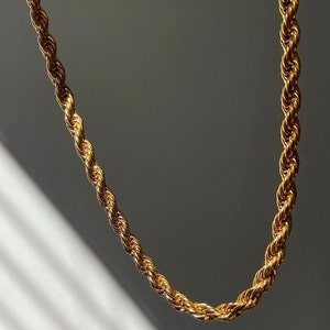 18K Gold Rope Necklace, Waterproof Jewelry, Anti Tarnish Necklace