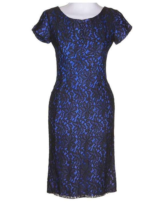Blue lace pencil dress hotsell